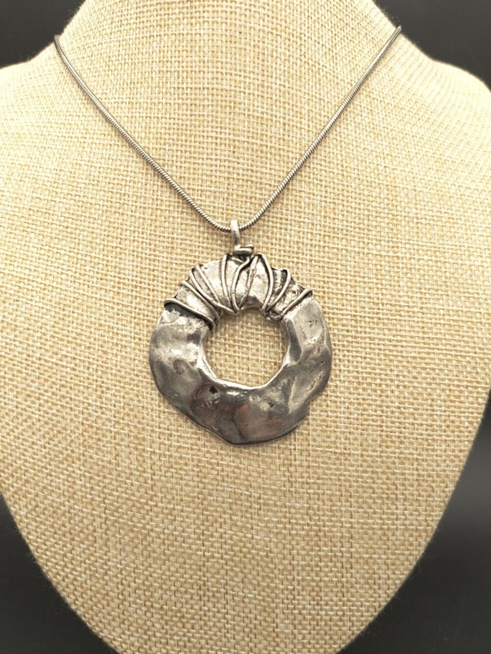 Tennessee Pewter Abstract Circle Pendant Necklace C177 - Artisan Wire Wrapped